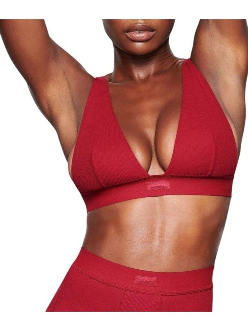 SKIMS Cotton Rib Plunge Bralette Cranberry Size XL NWT